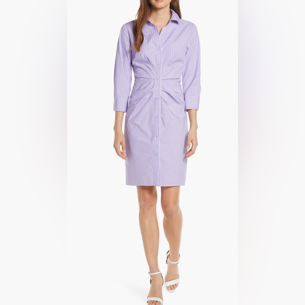 Vince Camuto Purple Peplum Buttoned Shirtdress